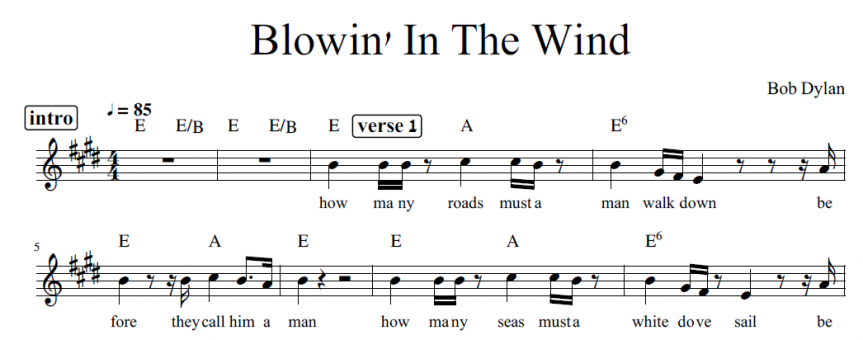 Sheet Music Bob Dylan - Blowing in the wind