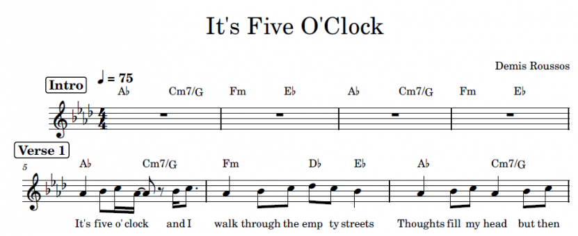 Sheet Music Demis Roussos - It's Five O'clock