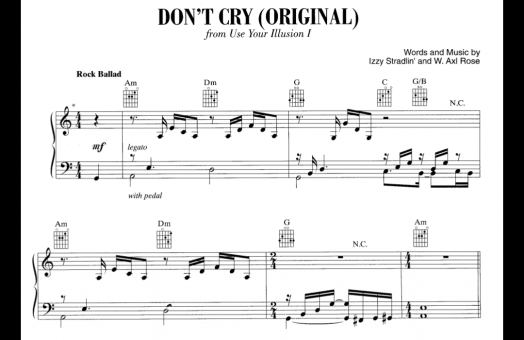 Sheet Music Guns N' Roses - Don't Cry